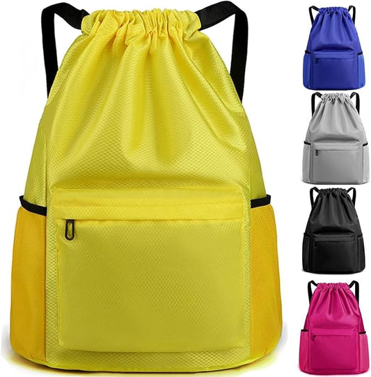 BLIRITEL Drawstring Backpack Waterproof String Bag, Gym Sackpack Sports Fitness Yoga Bag, Shopping Casual Backpack for Men Women (Yellow)