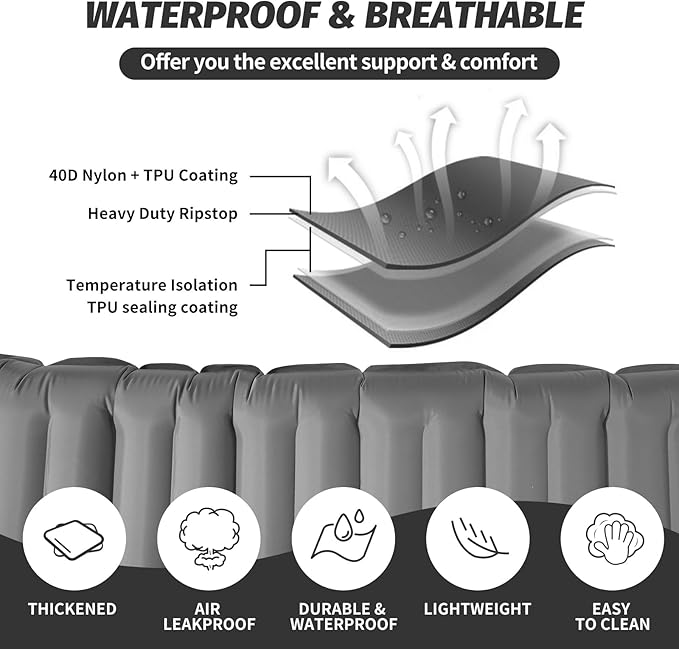 LAMA Double Sleeping Pad for Camping, 2 Persons Self Inflating Camping Mattress for Sleeping, Ultra-Thick 4" Sleeping Mat with Pillow Built-in Pump, Ultralight Camping Mat for Backpacking, Hiking, GY