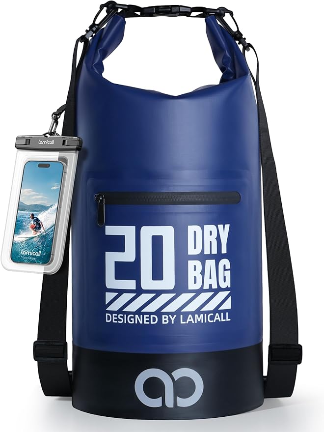 Lamicall Dry Bag Waterproof Backpack - [Zippered Pocket] 10L/20L Roll Top Waterproof Bag with Water proof Phone Case, Floatable Drybag for Swimming, Boating, Kayaking, Camping, Beach
