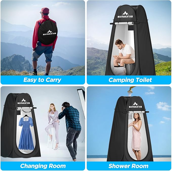 PANKAY Portable Toilet with Pop up Privacy Tent, X Large Camping Toilet Portable Potty for Adults, Outdoor Shower Tent Changing Room, Instant Pop Up, Washable Foldable Camp Toilet Kit with Carry Bag