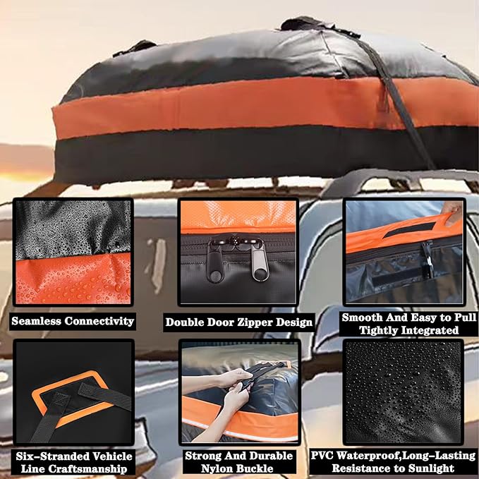 Rooftop Cargo Bag, 21 Cubic Waterproof Roof Rack Cargo Bag Soft-Shell Rooftop Cargo Bag Car Rooftop Cargo Carrier Bag Suitable Suitable for All Cars Mat Door Hooks and Luggage Lock