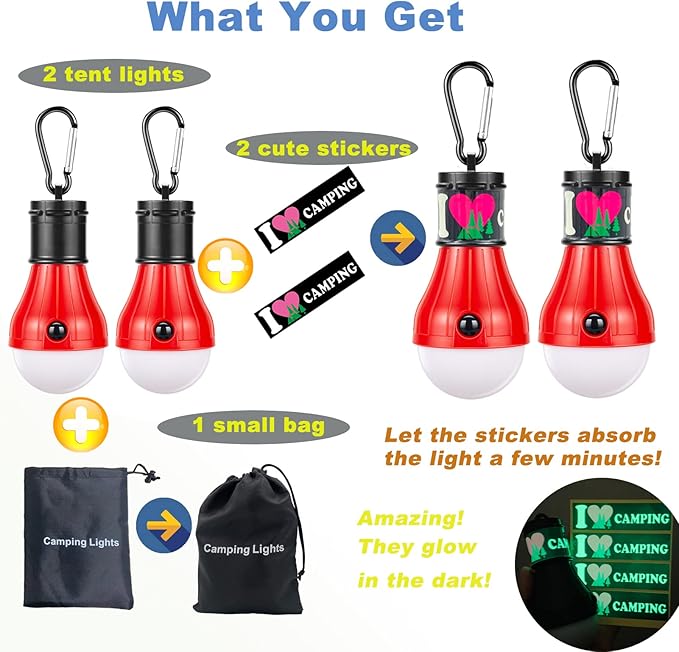 Doukey LED Camping Light [2 Pack or 4 Pack] Portable LED Tent Lantern 4 Modes for Backpacking Camping Hiking Fishing Emergency Light Battery Powered Lamp for Outdoor and Indoor