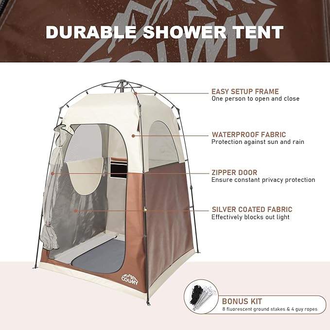 Instant Pop-up Camping Shower Tent Privacy Shelter with 1 Room/2 Rooms, Portable Outdoor Shower, Changing Room, Sun Shelter for Camping, Beach Hiking, and Fishing