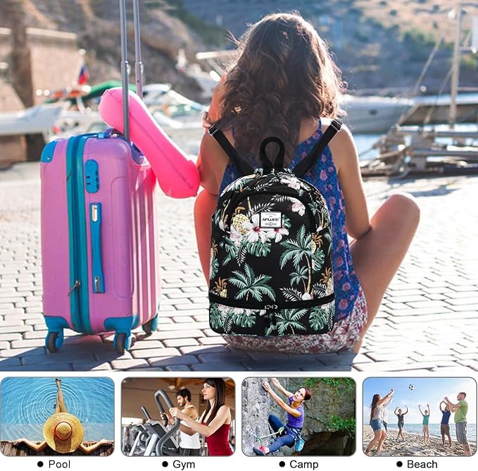 Dry Wet Drawstring Backpack with Shoe Compartment for Women Adjustable Gym Bag