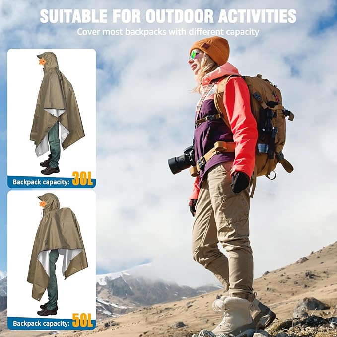 ANYOO Hooded Rain Poncho for Adults Waterproof Lightweight Rain Coat for Men Women Reusable Rain Jacket for Emergency Outdoor