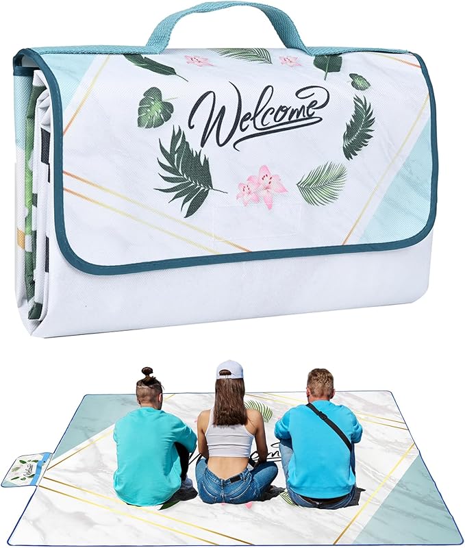Picnic Blanket, Foldable Waterproof Sand Mat, Extra Large Picnic Blanket Outdoor Picnic Mat Beach Blanket for Park Grass Camping Hiking Travel Family Concerts