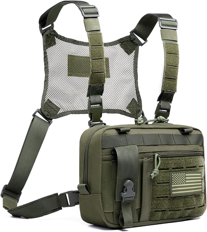 Tactical Molle Admin Pouch of Laser Cut Design,Medical EMT Organizer with Phone Pouch,EDC EMT Pack IFAK Tool Holder with US Patch (Large Green with Harness)