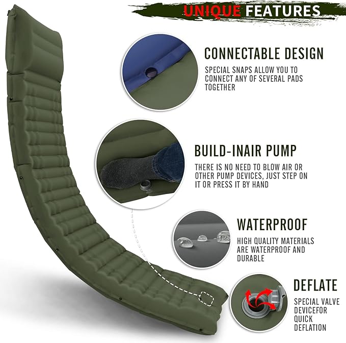 Inflatable Camping Sleeping Pad with Pillow, Thick 4.5 Inch Portable Sleeping Pad, Lightweight Sleeping Mat for Camping, Backpacking, Hiking