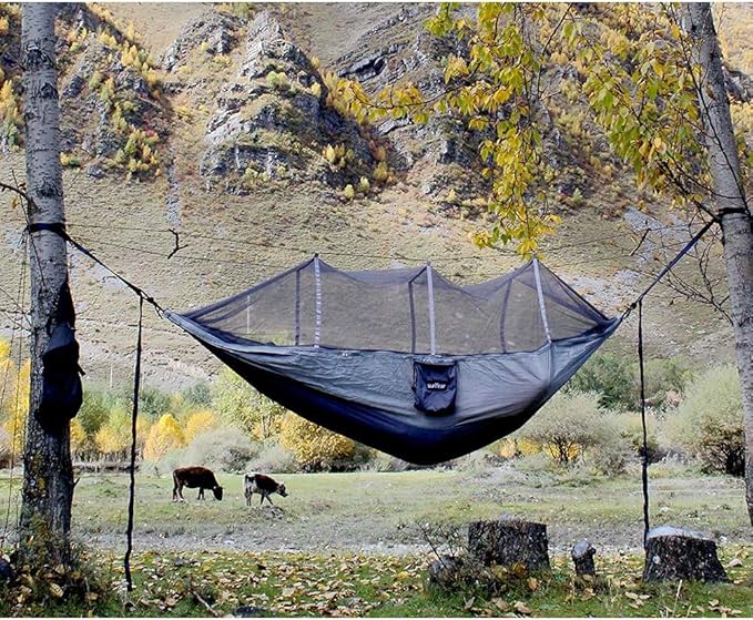 Sunyear Camping Hammock, Portable Single & Double Hammock with Net, 2 Person Hammock Tent with 2 * 10ft Straps, Best for Outdoor Hiking Survival Travel