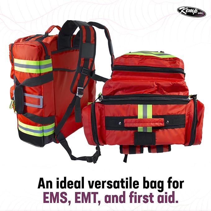 Kemp USA Heavy-Duty EMT Bag, Made with Fluid-Resistant Tarpaulin Material - Emergency Survival Kit with Room for D O2 Tank - Medical Backpack with Multiple Handles
