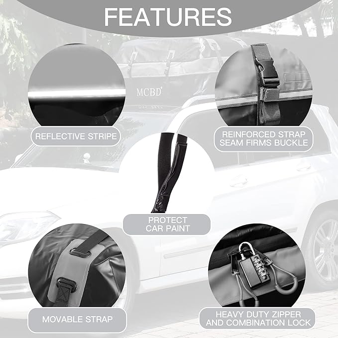 Rooftop Cargo Carrier, 26 Cubic Feet Soft-Shell Waterproof Car Roof Luggage Bag for All Vehicles SUV with/Without Rails, Includes 10 Reinforced Straps 6 Door Hooks Suitable, Storage Bag,Anti-Slip Mat