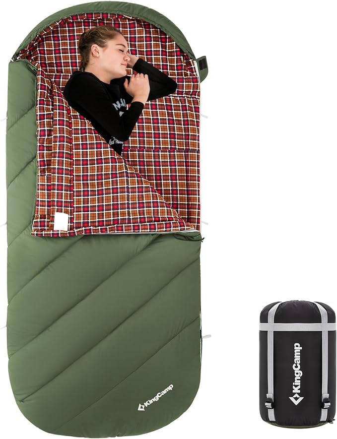 KingCamp Sleeping Bag for Adults, Cold Weather & Warm Extra Wide Big & Tall XL Portable Waterproof Flannel Sleeping Bags, Essentials Gear Accessories for Camping Backpacking Hiking Indoor & Outdoor