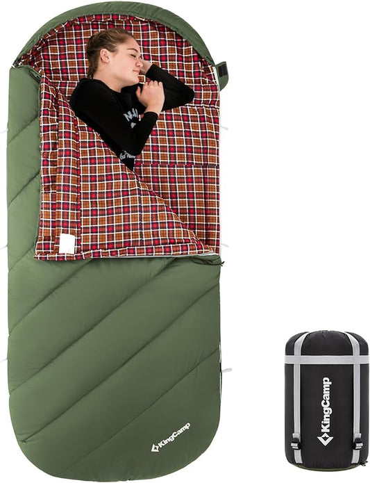 KingCamp Sleeping Bag for Adults, Cold Weather & Warm Extra Wide Big & Tall XL Portable Waterproof Flannel Sleeping Bags, Essentials Gear Accessories for Camping Backpacking Hiking Indoor & Outdoor