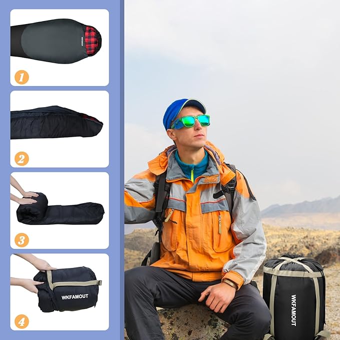 Cold Weather Mummy Sleeping Bag Flannel 0 Degree Winter Sleeping Bag Machine Washable Heavy Duty for Adults,Teenager with Compression Sack 4 Seasons for Camping Hiking Traveling