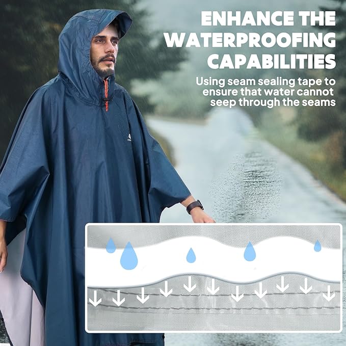 ANYOO Hooded Rain Poncho for Adults Waterproof Lightweight Rain Coat for Men Women Reusable Rain Jacket for Emergency Outdoor