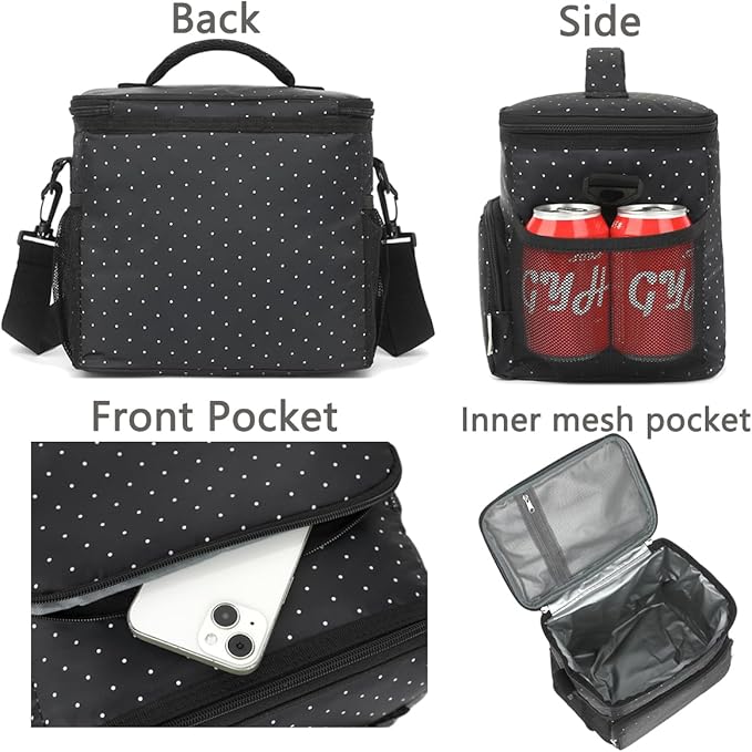 Insulated Lunch Bag for Adult/Women/Men, Reusable Large Lunch Box Cooler Soft Leakproof Tote, Thermal Meal Prep Lunch Pail with Adjustable Shoulder Strap for School/Travel/Office, Dot