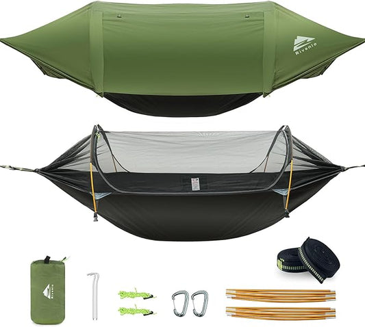 Camping Hammock Tent with Mosquito Net & RainFly, 3 in 1 Waterproof Lightweight Portable Sleeping Hammock Bug, Travel Outdoor Gear with Tree Strap Swing, for Hiking Patio Expedition