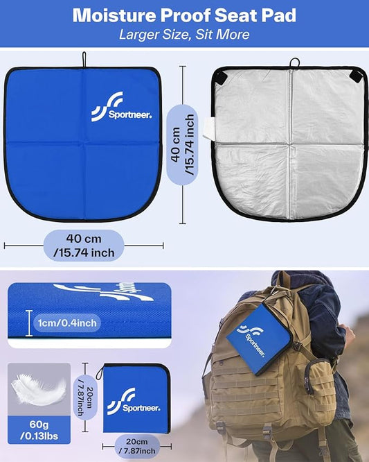 Sportneer Sitting Pad, Sit Pads for Backpacking Portable Camping Sit Pad Waterproof Folding Pad Stadium Seat Pad for for Camping Picnics Hiking