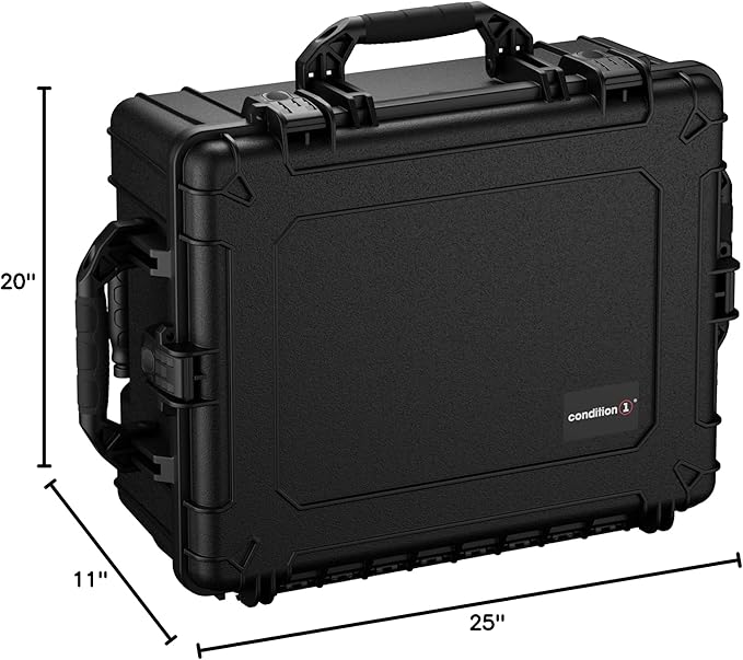 Condition 1 25" Large Rolling Hard Travel Case Model 287 Lockable Storage Box, Waterproof Dustproof Protective Luggage with Handle, Made in USA, 24.53"x19.55"x10.95" Black