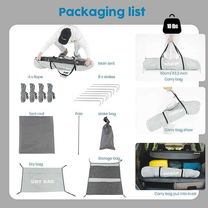 Camping Shower Tent Deluxe Changing Room Easy Set Up Privacy Shelter,Large Toilet Tent 2 Rooms with Floor Drain Design for Beach, Camping,Hiking with Stakes and Ropes for Stability