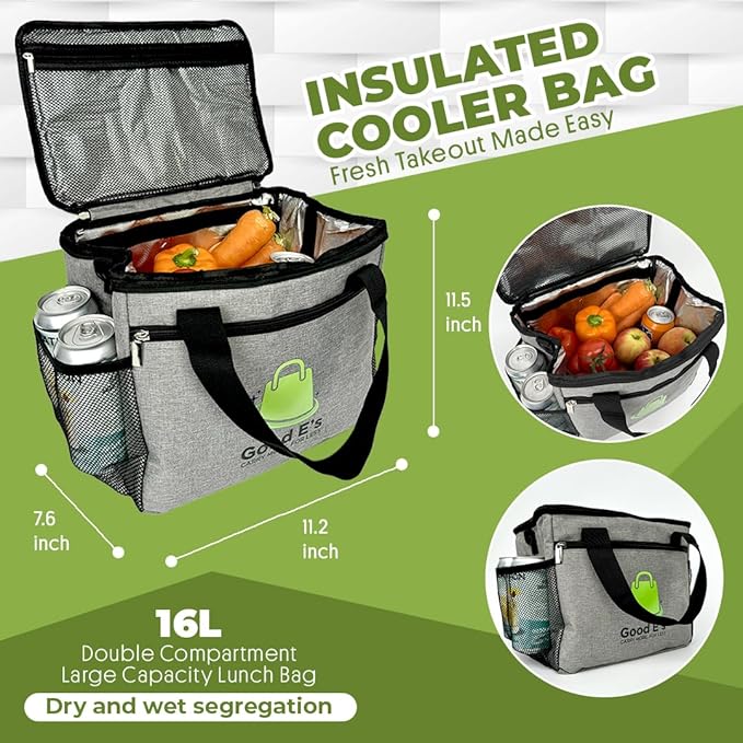 Good E’s Reusable 6 Cups Insulated Beverage Bag, Portable Cooler Tote with 5 Divider, Shoulder Strap & Side Pockets, Drink Caddy Cup Holder Carrier for Delivery Travel, Insulated Picnic Bag (6 Cups)