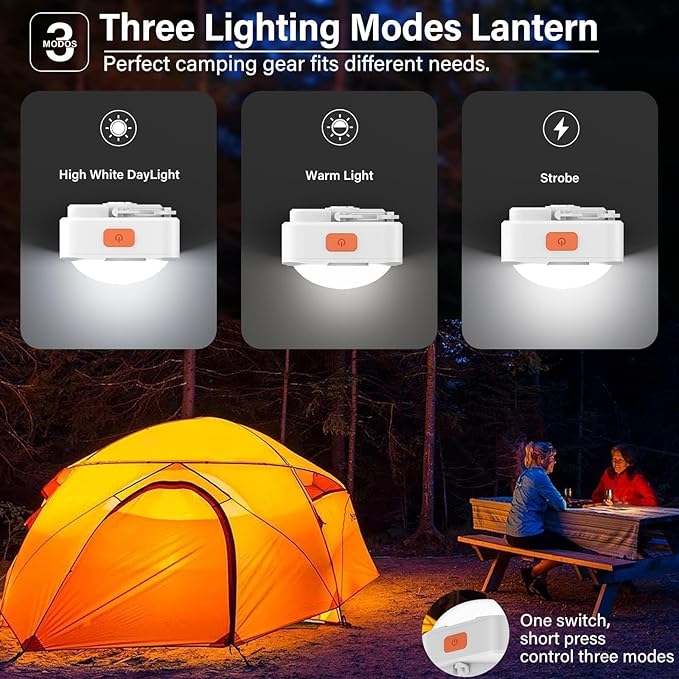 Rechargeable Camping Lights FLY2SKY 4Pcs White Tent Lights Mini Flashlight Portable LED Camping Lantern Survival Gear Camping Accessories for Hiking Backpacking Fishing Hurricane Emergency Outage