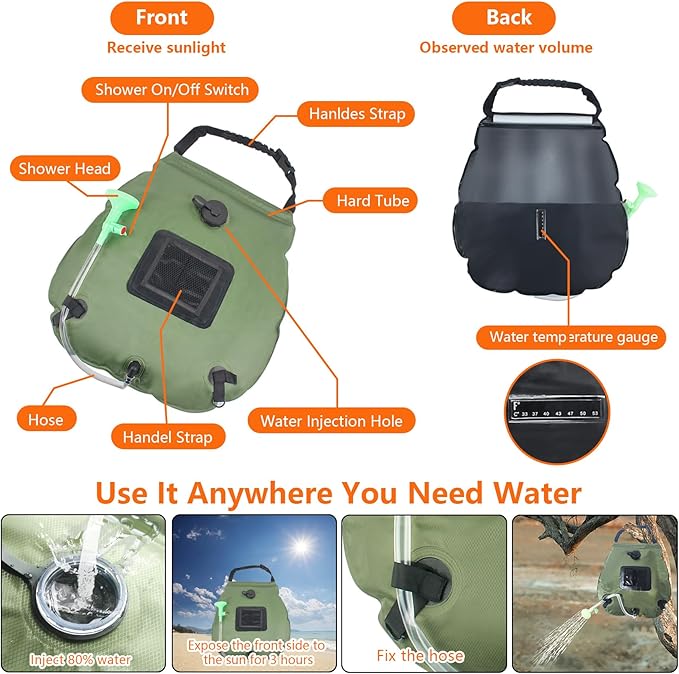 Camping Shower Tent,Pop Up Privacy Tent with Solar Shower Bag,Waterproof Pop Up Shower Tent for Portable Outdoor Toilet Shower Changing Room Sun Shelter Camping (Black/Camouflag/Green)