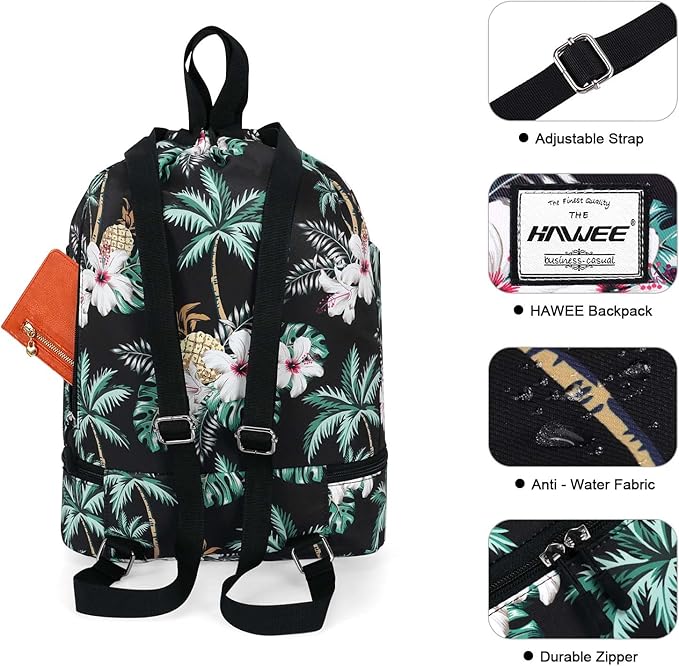 Dry Wet Drawstring Backpack with Shoe Compartment for Women Adjustable Gym Bag