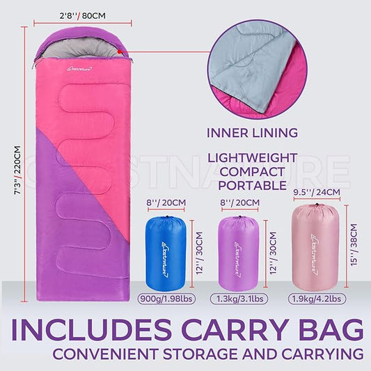 Clostnature Sleeping Bag for Adults and Kids - Lightweight Camping Sleeping Bag for Girls, Boys, Youths, Ultralight Backpacking Sleeping Bag for Cold Weather - Compression Sack Included(Left Zipper)