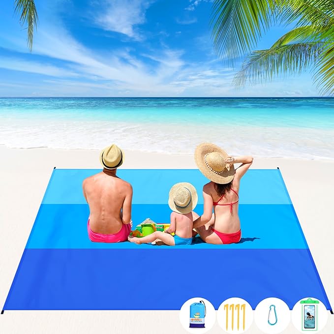 BYDOLL Beach Blanket Waterproof Sandproof 78''×81'' 1-7 Adults Oversized Lightweight Large Picnic Mat Waterproof Sandproof Blanket for Beach