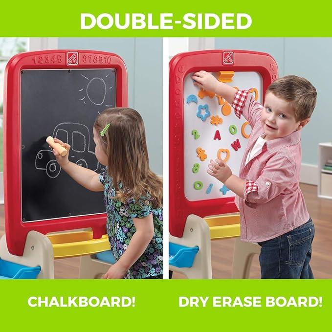 Step2 All Around Easel for Two, Kids Activity Table, Double-Sided Art Board, Made of Durable Plastic, Includes 94-Piece Soft Foam Magnets, For Toddlers 3+ Years Old