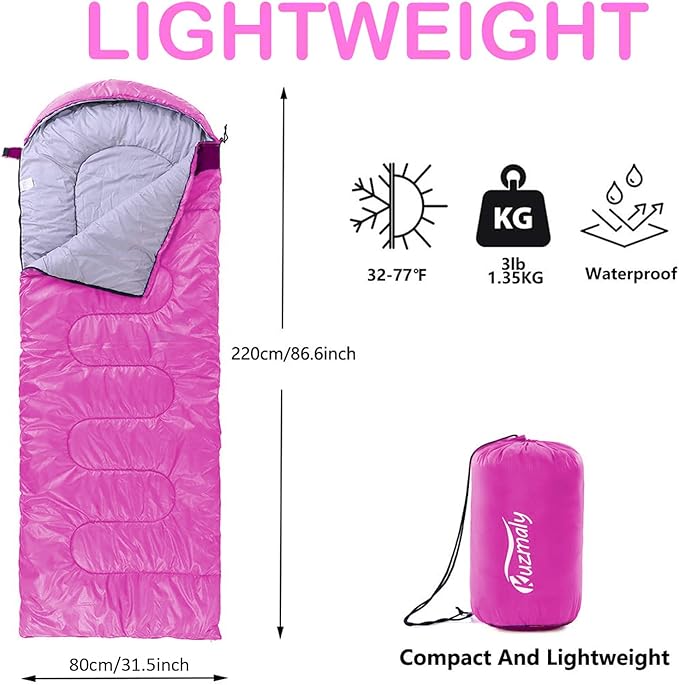 Camping Sleeping Bag 3 Seasons Lightweight &Waterproof with Compression Sack Camping Sleeping Bag Indoor & Outdoor for Adults & Kids
