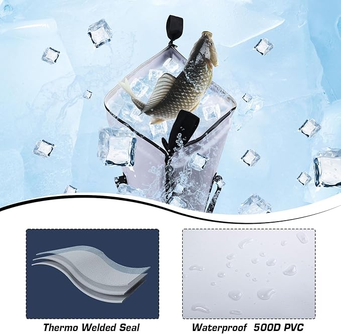 Goture Insulated Fish Cooler Bag, Leakproof Fish Kill Bag, Waterproof Fish Bag with Carry Handle and Strap, Portable Large Fishing Cooler Bag with Drain Plug, Keep Ice Cold All Day, 40inx16.5in