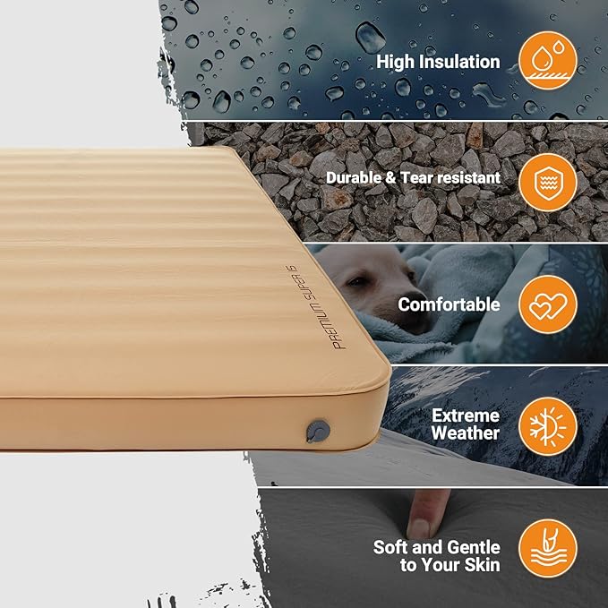 KingCamp Luxury 3D Insulated Double Self Inflating Camping Sleeping Pad, Portable Large Thick Self Inflatable Foam Air Mattress