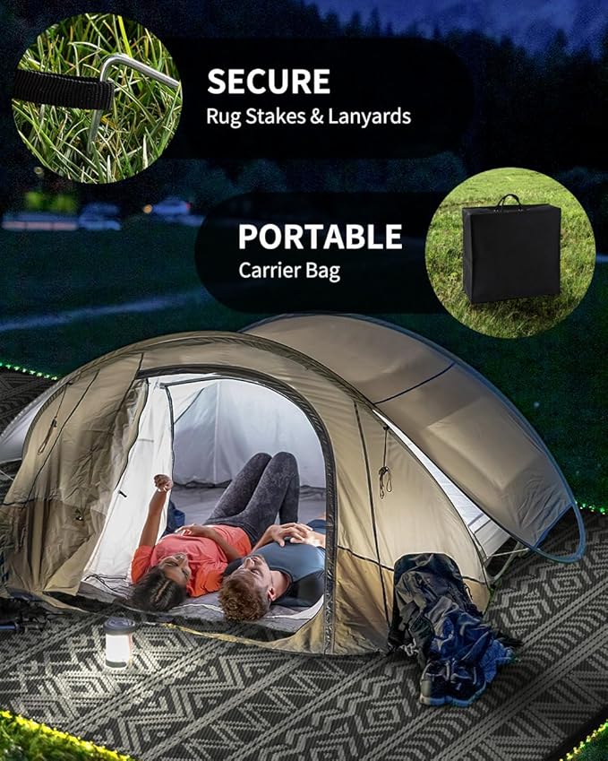 MontVoo-Outdoor Rug Carpet 6x9 ft for Patio RV Camping with Led Strip Lights Waterproof Plastic Straw Rug Reversible Portable Outside Indoor Outdoor Rug Mat for Patio Decor Balcony Picnic-Boho