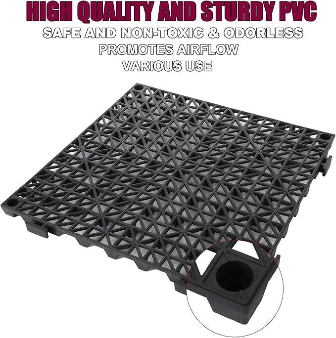 FengWu 12 Pack 12'' x Interlocking Rubber Bathroom Flooring Tiles Non-Slip Splicing Waterproof Mat Modular Cushion for Drain, Deck, Pool, Patio, Balcony, Shower, Kitchen, Yard (Black)