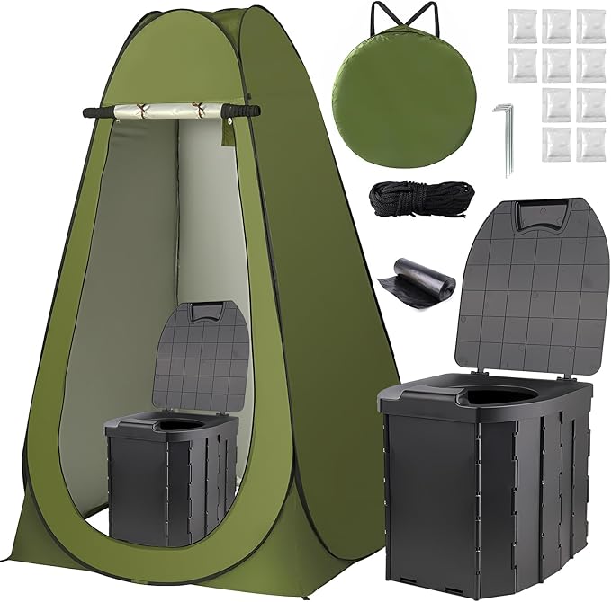 Portable Privacy Tent for Adults - Pop Up X Large Camping Toilet With 1 Roll Bags, 10 Pack Liquid Waste Gel - Folding Outdoor Changing Shelter