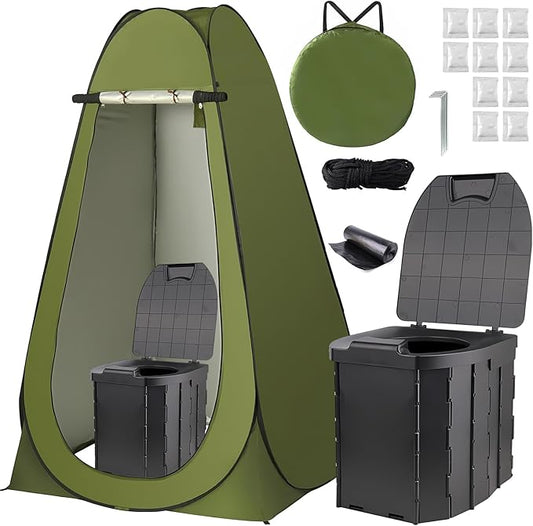 Portable Privacy Tent for Adults - Pop Up X Large Camping Toilet With 1 Roll Bags, 10 Pack Liquid Waste Gel - Folding Outdoor Changing Shelter