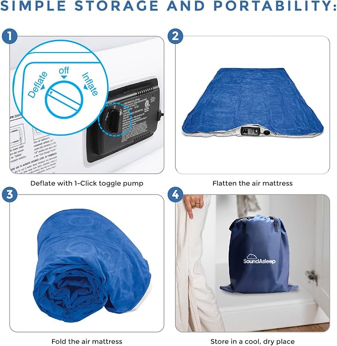 SoundAsleep Dream Series Luxury Air Mattress with ComfortCoil Technology & Built-in High Capacity Pump for Home & Camping- Double Height, Adjustable, Inflatable Blow Up, Portable - King Size