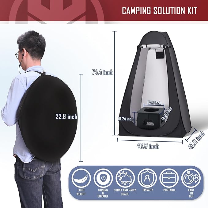 KNINE OUTDOORS Portable Camping Toilets with Height of 10.24", Privacy Tent with Carry Bags, Portable Potty for Outdoors, Washable and Foldable for RV Travel