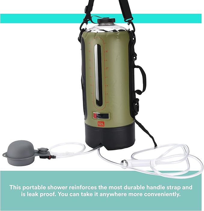 HappyPo Camping Shower - Portable Camping Solar Shower Pump- Shower Bag with Pressure Foot Pump with Temperature Indicator - Camp Water Equipment for Road Travel