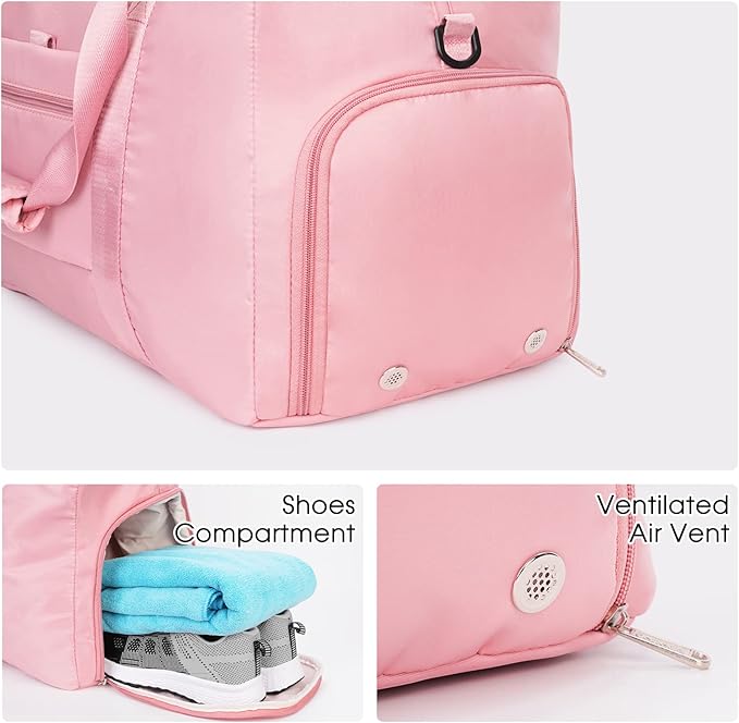 Ceneda 20" Gym Duffel Bag with Wet Pocket Shoes Compartment Portable Overnight Weekender Bag Travel bag Yoga Bag for Women (Pink)