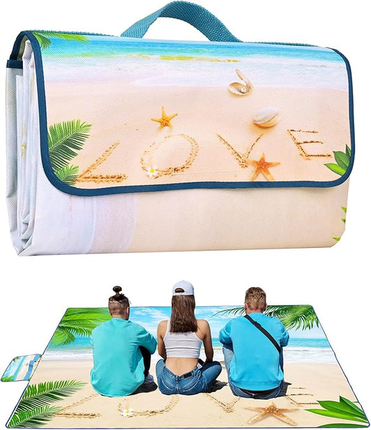Picnic Blanket, Foldable Waterproof Sand Mat, Extra Large Picnic Blanket Outdoor Picnic Mat Beach Blanket for Park Grass Camping Hiking Travel Family Concerts