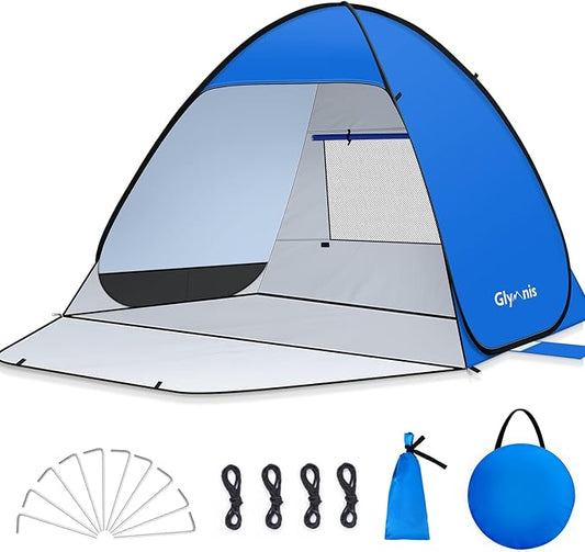 Pop Up Beach Tent Beach Shade Tent for 1-4 Persons Sun Shelter UPF 50+ Enclose Zipper Door Portable Easy Up Beach Tent