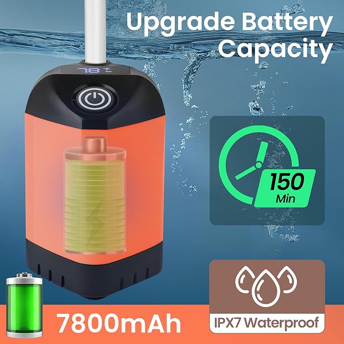 Portable Camping Shower with 7800mAh Battery - 3 Spray Modes, IPX7 Waterproof & Powerful Suction for Indoor, Camping, Beach Travel, RV Life, Pet Bathing, Gardening