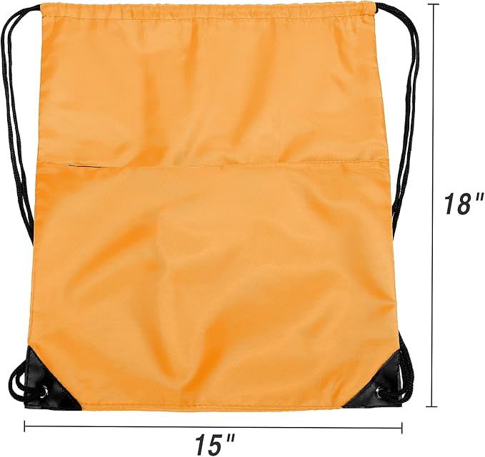 BuyAgain Drawstring Backpack Sports Water Resistant String Bag Sport Gym Sackpack for Women Men Large with Zipper, Orange