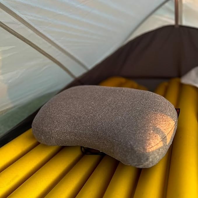 onewind Ultralight Camping Pillow, Soft Inflatable Pillow Compressible Ergonomic Neck Air Pillow with Removable Elastic Cord for for Hammock Tent Sleeping Pad Attachment, Gery