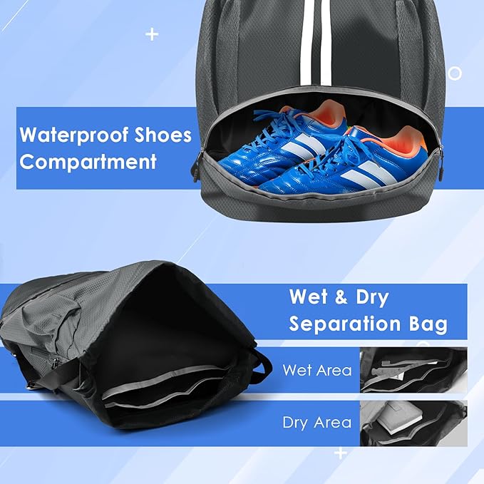 BROTOU Soccer Bags, Football Backpack, Volleyball Bag, Drawstring Soccer Backpack with Ball and Shoe Compartment