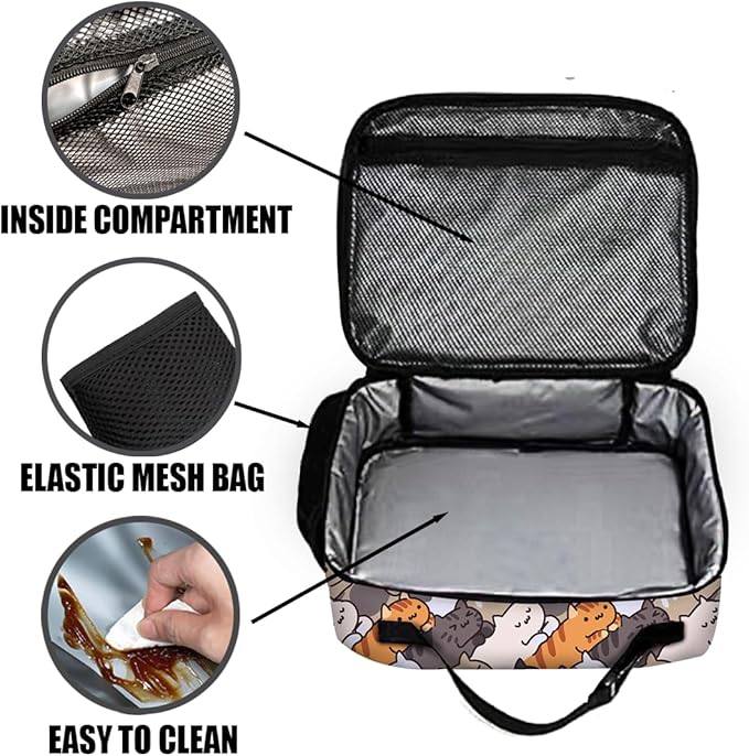 Cat Lunch Bag Reusable Insulated Lunch Box Keep Food Cooler Thermal Lunch Tote for Women Men