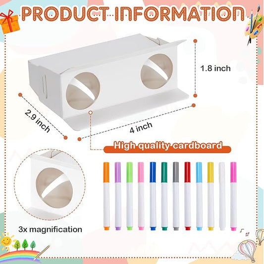 Shappy Cardboard Folding Binoculars with Coloring Markers Paintable Make Your Own Paper Binocular 3x Magnification DIY Art Craft Toys for Boys Girls Birthday Party Supplies Class Activity (100 Pieces)